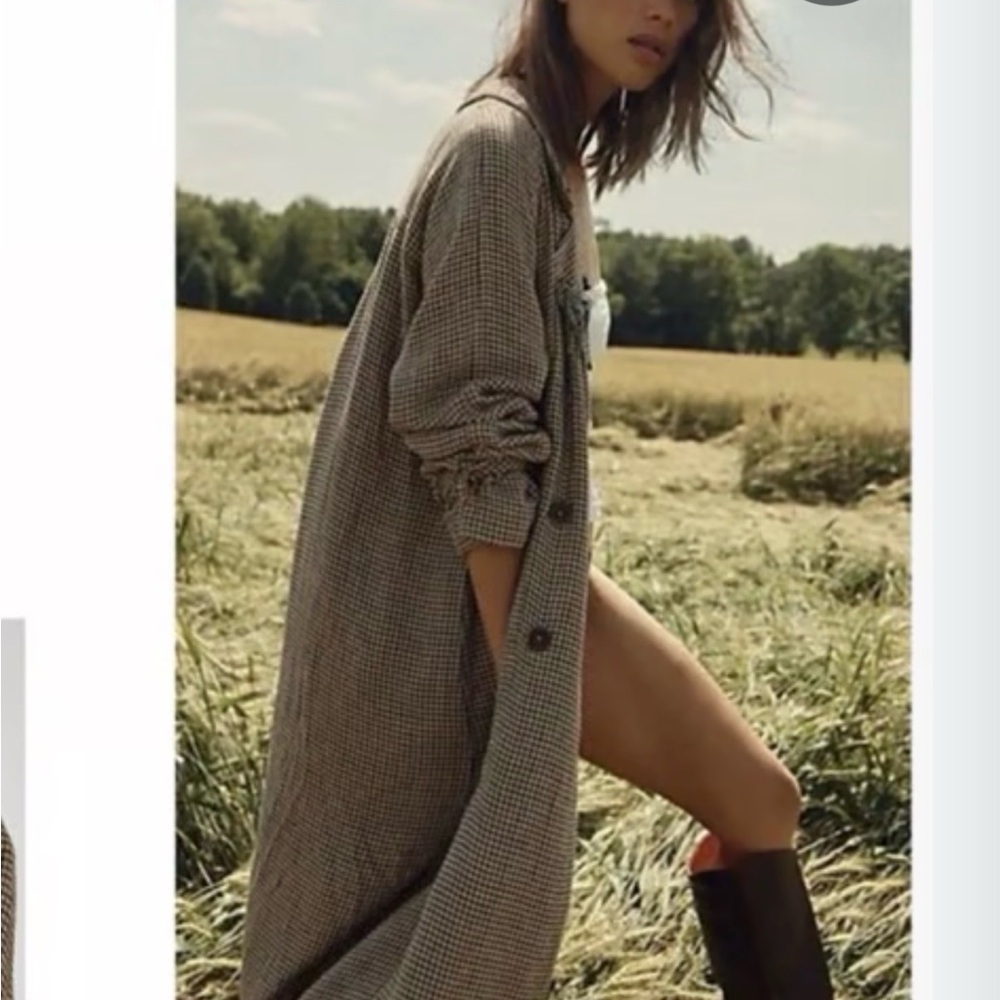 We The Free Brown Plaid Long Coat